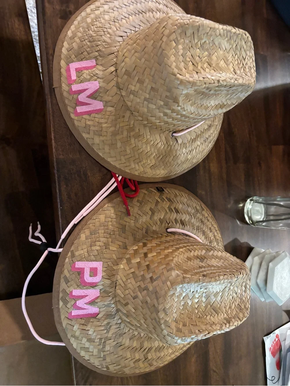 Personalized Pink Initial Straw Hat for Kids